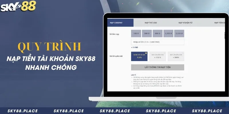 SKY88- Nhà Cái Thể Thao SKY88 - Đăng Ký Nhận 99 USDT 19 Quy trình nạp tiền tài khoản Sky88 nhanh chóng